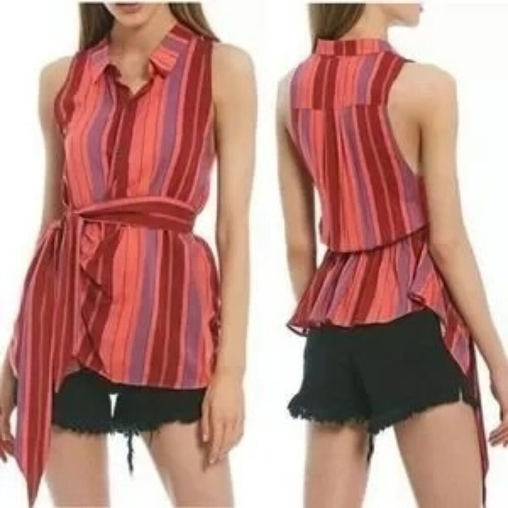 Free People Mackenzie Pink Stripe Wrap Top